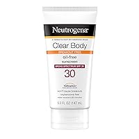 Neutrogena Clear Body Breakout-Free Liquid Sunscreen Lotion for AcneProne Skin, Oil Free Sunscreen, Broad Spectrum SPF 30, Oxybenzone Free, Fragrance Free, Non Comedogenic, Unscented, 5 Fl Oz