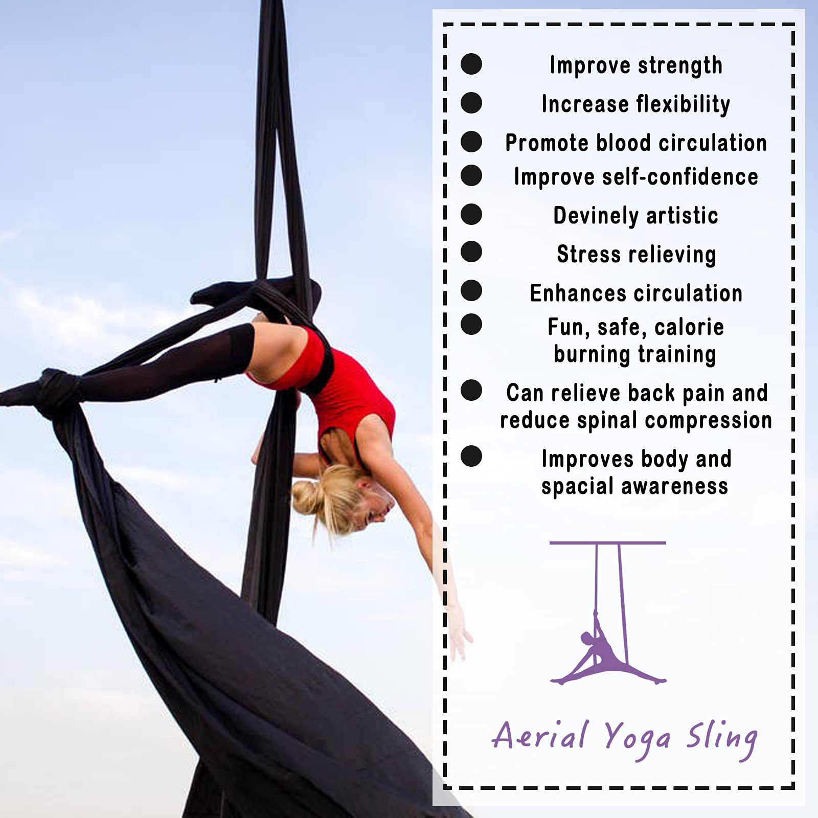 WWahuayuan 10M Premium Aerial Silks Equipment Yoga Pilates Swing Aerial Yoga Antigravity Hammock Trapeze for Acrobatic Dance,Air Yoga, Aerial Yoga Hammock