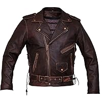 Distressed Brando Retro Vintage Cowhide Leather Jacket Belted Vintage Jacket