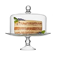 Libbey Selene Glass Cake Stand with Dome Lid, Elegant Curved Footed Glass Cake Holder, Covered Cake Stand, Versatile Glass Dome