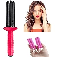 17 Teeth Round Comb Hair Brush Styler for Curly Hair, Portable Anti‑Slip Curling Wand, Curly Hair Styler Tool, Air Volume Comb with Hair Roller Clips (3Pcs-Rose)