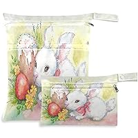 visesunny Easter Bunny with Red Ribbon Egg 2Pcs Wet Bag with Zippered Pockets Washable Reusable Roomy for Travel,Beach,Pool,Daycare,Stroller,Diapers,Dirty Gym Clothes, Wet Swimsuits, Toiletries