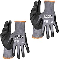 Klein Tools 60589 Work Gloves, Knit Dipped Cut Resistant ANSI A4 Nitrile Coated Gloves, HPPE Fabric, Touchscreen Capable Fingertips, Large, 2-Pair