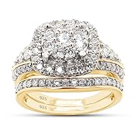 SAVEARTH DIAMONDS 1 1/4 CTTW Round Lab Created Moissanite Diamond Double Halo Bridal Set Wedding Ring In 14k Gold Over Sterling Silver (1.25 Cttw), Mother's Day Gift For Her