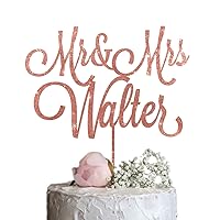 Custom Wedding Cake Topper with your Last Name, Mr and Mrs Cake Topper, Calligraphy Wedding Cake Topper, Rose Gold Silver Glitter