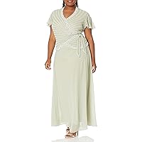 J Kara Women's Plus Size Beaded Flutter Sleeve Dress