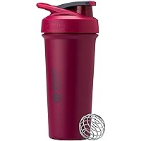 BlenderBottle Strada Sleek Shaker Cup Insulated Stainless Steel Water Bottle with Wire Whisk, 25-Ounce, Raspberry