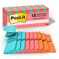 Post-it Recycled Super Sticky Notes, 3x3 in, 18 Pads, 2x Sticking Power, Poptimistic, Bright Colors, Recyclable (654-12SST)