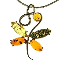 Baltic amber and sterling silver 925 designer multi-coloured butterfly animal pendant jewellery jewelry (no chain)