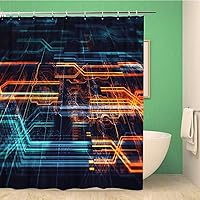 Bathroom Shower Curtain Abstract Technological Made of Different Printed Circuit Board Depth Field Polyester Fabric 66x72 inches Waterproof Bath Curtain Set with Hooks