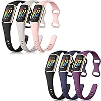 Maledan 【6 Pack】 Slim Band Soft Silicone Waterproof Sports Bands Compatible with Fitbit Charge 5 Fitness Tracker