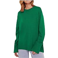 Women's Basic Drop Shoulder Long Sleeve Tunic Sweater Crew Neck Casual Loose Fit Solid Pullover Fall Winter Jumpers