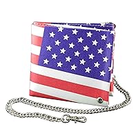 Faux Leather U.S. Flag Slim Wallet Purse w/Safe Chain For Student or Boys gift