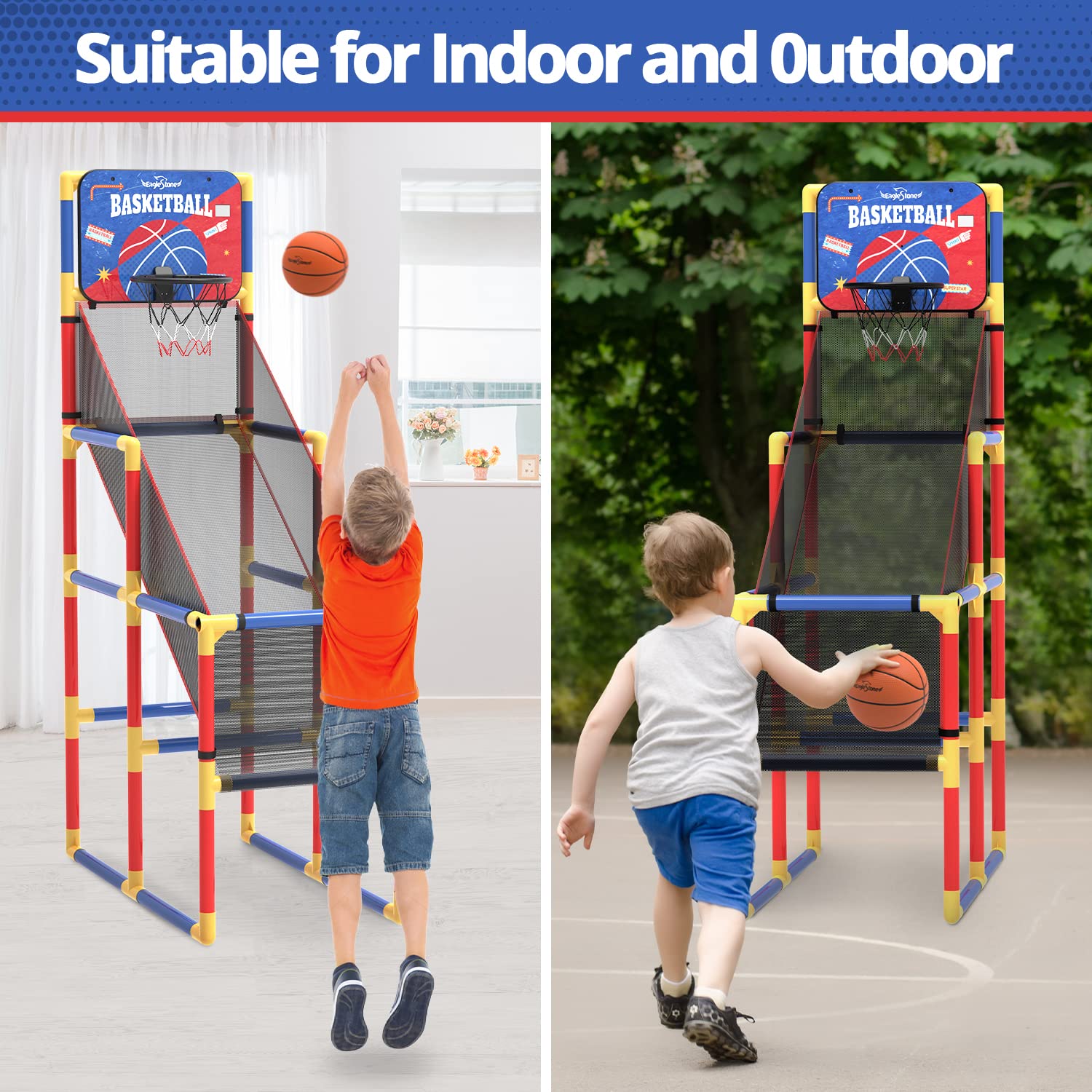 EagleStone Basketball Hoop Arcade Game Indoor W/Electronic Scoreboard, Basketball Hoop Outdoor for Kids with 4 Balls, Cheer Sound. Toddler Basketball Sports Toys, Basketball Gift for Boys & Girls…
