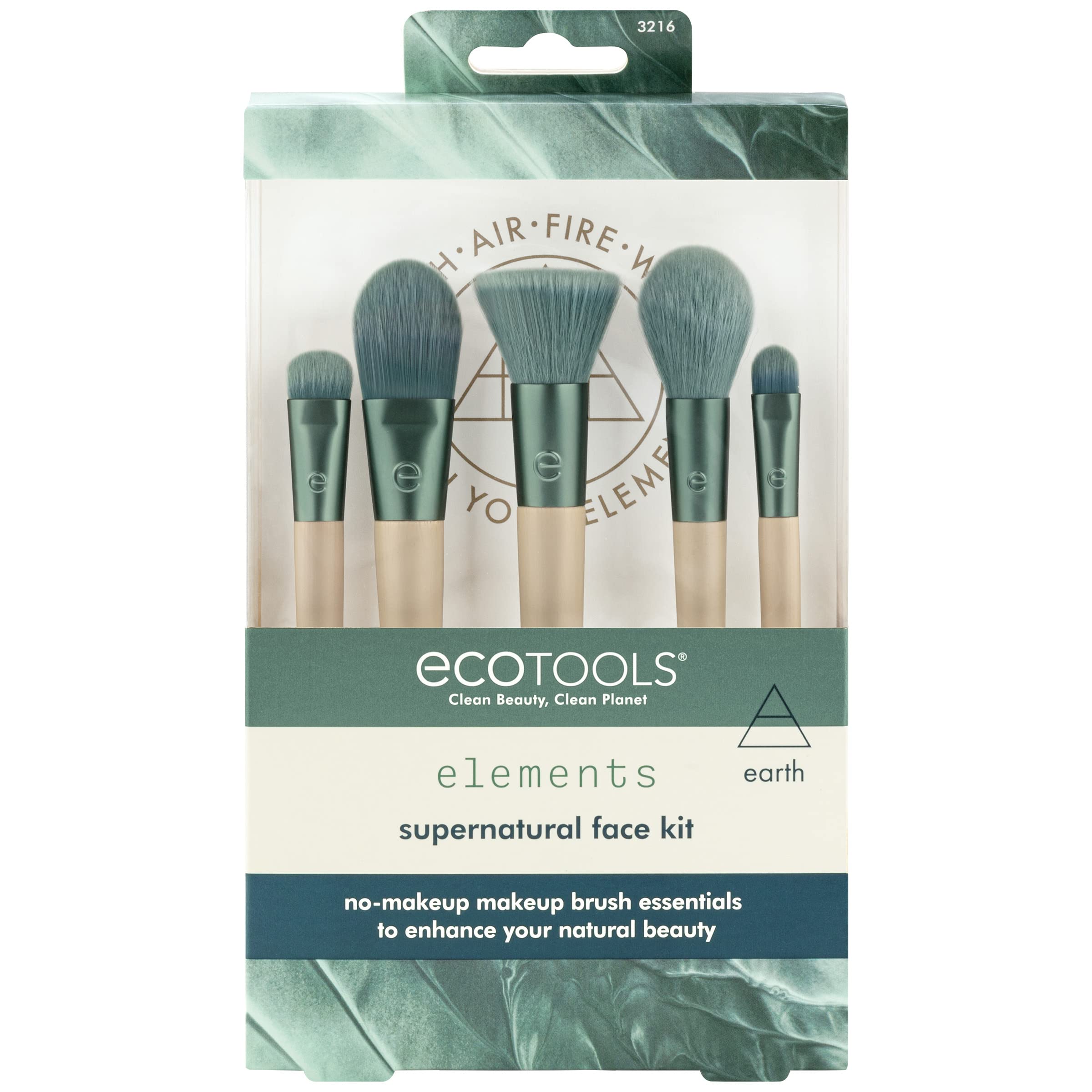 EcoTools Elements Super-Natural Face Makeup Brush Kit, For Foundation, Bronzer, Blush, & Eye Makeup, Works Best With Liquid, Cream, & Powder Products, Limited Edition, 5 Piece Set