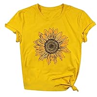 Women's Summer Sunflower T Shirt Cute Flower Graphic Tees Short Sleeve Crew Neck Blouse Teen Girls Casual Tops