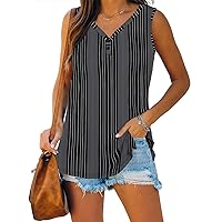 WEESO Sleeveless Shirts Button Up Loose Fit Tank Tops Summer V Neck 2023