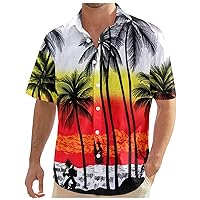 Hawaiian Summer Beach Graphic Shirt for Men Funny Loose Fit Short Sleeve Tees Button Up Comfortable T-Shirts