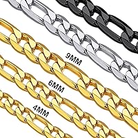 Cuban Link Curb Chain Necklace for Men Women, Silver Tone/Black/18K Gold Plated Figaro Square Box Chains for Men, Mens Necklace Chains Stainless Steel Mens Chain 4/6/9 MM 18
