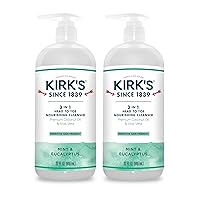 Kirk's 3-in-1 Castile Liquid Soap Head-to-Toe Clean Shampoo, Face Soap & Body Wash for Men, Women & Children | Mint & Eucalyptus Scent | 32 Fl Oz. - 2 Pack