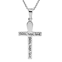 AeraVida Simple 'Faith, Hope, Love' Cross .925 Sterling Silver Pendant Necklace,Cute Sterling Silver Necklace for Women,Cross Long Necklaces for Women,Necklace Women Jewelry,Religious Ornament, Metal