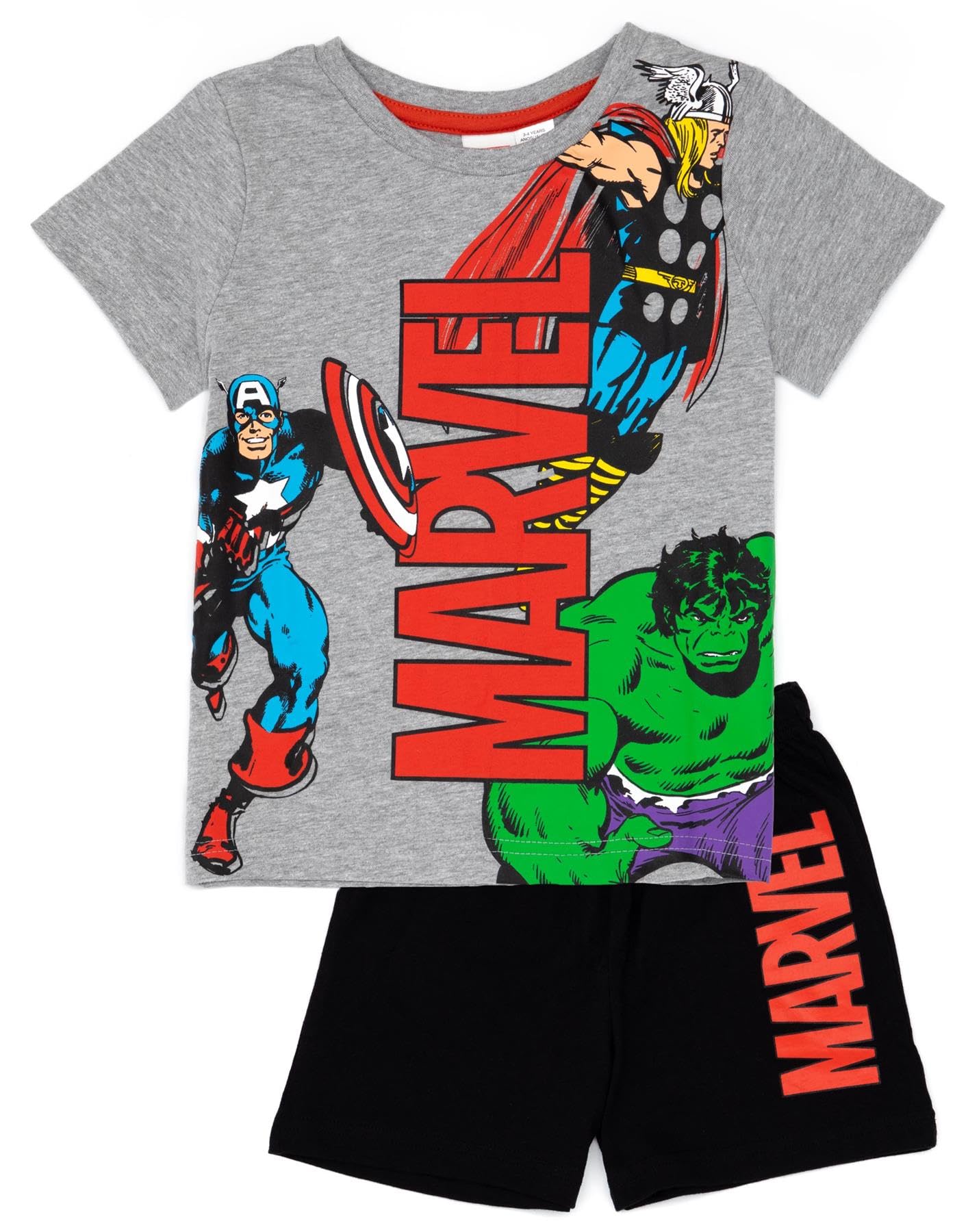 Marvel Boys Pyjama Set | Kids Superhero Grey & Black T-Shirt & Shorts PJs Loungewear | Avengers Pajama Nightwear Gift Set