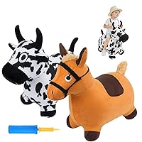 Bouncy Hopper Cow & Horse 2 PCS, Inflatable Hopping Outdoor Ride on Bouncy Animal Play Toys with Pump, Birthday for Kids, Toddlers, Boys, Girls 3 4 5 6 Years Old