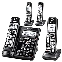 Cordless Phone System with Answering Machine, One-Touch Call Block, Enhanced Noise Reduction, Talking Caller ID and Intercom Voice Paging - 4 Handsets - KX-TGF544B (Black)