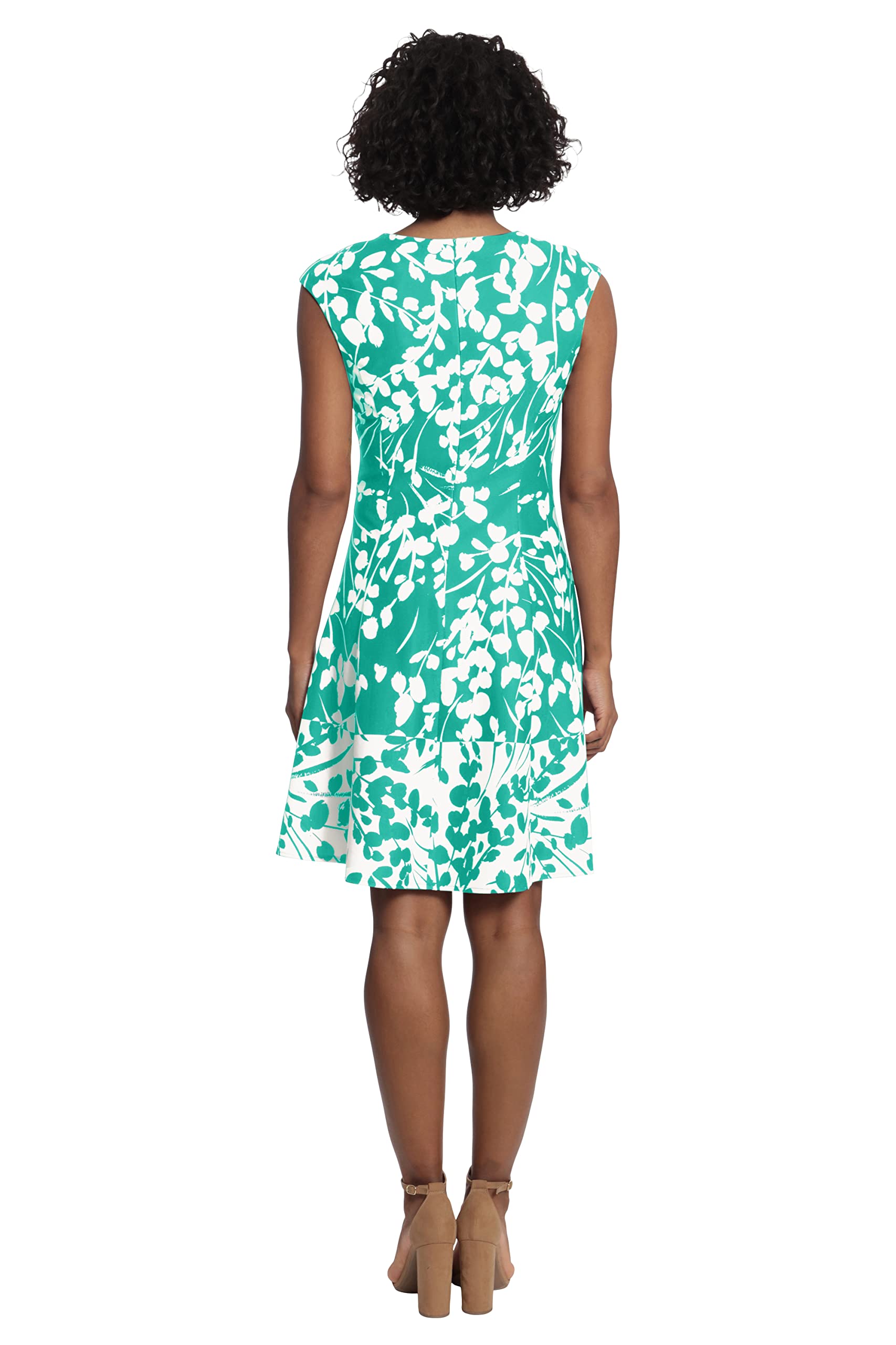 London Times Women's Floral Print Fit and Flare with Contrast Border at Hem