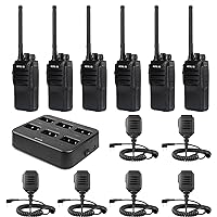 Retevis RT21 Updated Walkie Talkies Adults (6 Pack) Bundle with IP54 Waterproof 2 Pin Speaker Mic (6 Pack) with Six-Way Charger, Two Way Radios Long Range Rechargeable, 3000mAh Battery