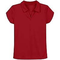 Girls' School Uniform Short Sleeve Polo Shirt, Button Closure, Moisture Wicking/Performance Material, Fade Resistant