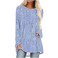 Fashion Flowy Tunic Tops Women Casual Loose Fit Printed Shirts Long Sleeve Crewneck Pullover to Wear with Leggings