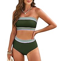 Pink Queen Tube Top Bikini Sets for Women Removable Strap Pad Color Block Two Piece Swimming Suit Swimwear