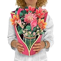Freshcut Paper Pop Up Cards, Dear Dahlia, 12 Inch Life Sized Forever Flower Bouquet 3D Popup Greeting Cards, Mother's Day Gifts, Birthday Gift Cards, Gifts for Her with Note Card & Envelope