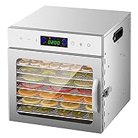 Food Dehydrator, 8 Stainless Steel Trays Dehydrators for Food and Jerky, Herbs, Fruit, Dehydrator Machine with Digital Timer and Temperature Control, Overheat Protection, Recipe Book Included