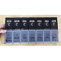 XL Large Daily Pill Organizer, Weekly Day Night Vitamin Holder, Medicine Organizer, Big Pill Container, Medication Dispenser 14 Compartments Pill Container for Vitamins Supplements (Black-White)