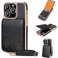 Case for iPhone 14/14 Pro/14 Pro Max/14 Plus, Shockproof Leather Cover with Card Slots ​and Durable Anti-Fingerprint Crossbody Strap Cover (Color : Black, Size : 14 Pro Max 6.7