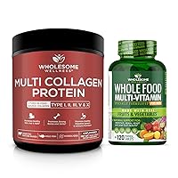 Multi Collagen Protein Powder Hydrolyzed (Type I II III V X) + Whole Food Multivitamin for Men - Natural Multi Vitamins, Minerals, Organic Extracts Bundle