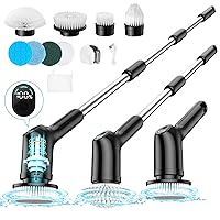 Electric Spin Scrubber, Shower Scrubber with 9 Replacement Scrubber Head, 53 inch Extension Arm, 1.5H Bathroom Scrubber Dual Speed, Electric Cleaning Brush for Bathroom Tub Grout Floor Car