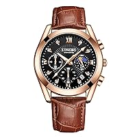 Quartz Casual Men's Watches，Genuine Leather Strap Mens Watches, Waterproof, Night Light, Calendar, Chronograph Watch for Stylish Men