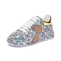 Women Sneakers Woman Luxury Platform Women Trainers Rhinestone Fashion Casual Shoes for Women Sneakers,Silver-38 EU