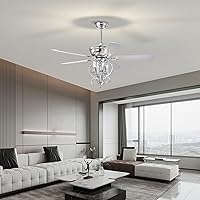 52 Inch 4 Lights Ceiling Fan with 5 Wood Blades, 2-Color Fan Blade, AC Motor, Remote Control, Reversible Airflow, 3-Speed, Adjustable Height, Traditional Ceiling Fan Silver One Size