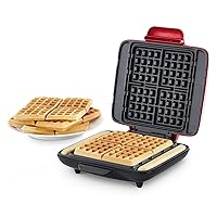 Dash Deluxe No-Drip Waffle Iron Maker Machine 1200W + Hash Browns, or Any Breakfast, Lunch, & Snacks with Easy Clean, Non-Stick + Mess Free Sides, Red
