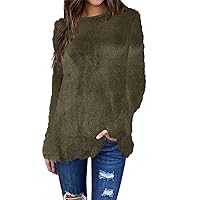 Womens Fuzzy Sweaters Long Sleeve Fluffy Jumper Tops Crewneck Knitted Pullover Sweater Tunic Trendy Fall Clothes