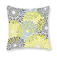 Cotton Pillow Cover for Living Room Bedroom Decor Farmhouse Pillow Cover 22x22 for Baby Boys Girls Kids Room,Yellow Gray and Blue Dahlias Pillow Cover