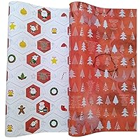 eVincE Christmas Gift Wrapping Paper | New year red white theme party gifting | Xmas Tree element décor wrapped gifts 2 Assorted designs | 70 x 50 cms Large roll of 20 sheets