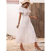Dresses for Women - Solid Ruffle Hem -line Dress (Color : White, Size : Small)