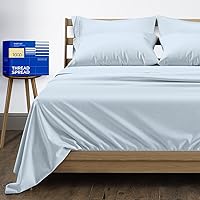 Pure King Size Cotton Bed Sheets Set (King, 1000 Thread Count) Light Blue Bedding Pillow Cases (6 Pc) Cotton Sheets King Size Bed- Sateen Sheets - 16 in Deep Pocket King Sheets