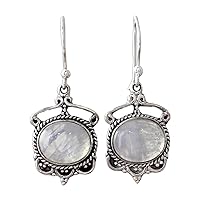 NOVICA Artisan Handmade Rainbow Moonstone Dangle Earrings .925 Sterling Silver from India Clear 'Moonlit Decadence'