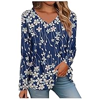 Spring Dresses for Women 2024,Long Sleeve Tops for Women V Neck Printed Fashion Summer Y2K Blouse Casual Loose Fit Oversized Tunic T Shirts Spring Dresses for Women 2024